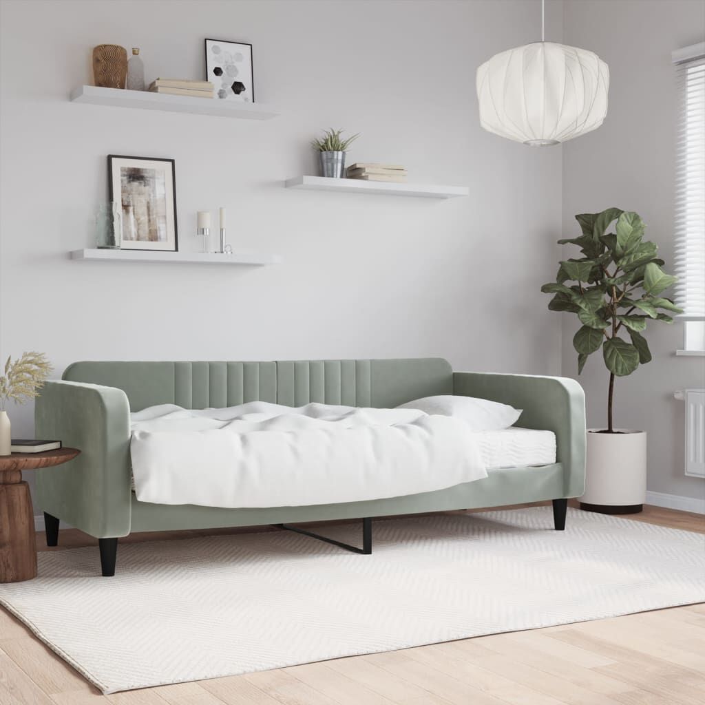 vidaXL Καναπές Κρεβάτι με Στρώμα Ανοιχτό Γκρι 90 x 200 εκ. Βελούδινος
