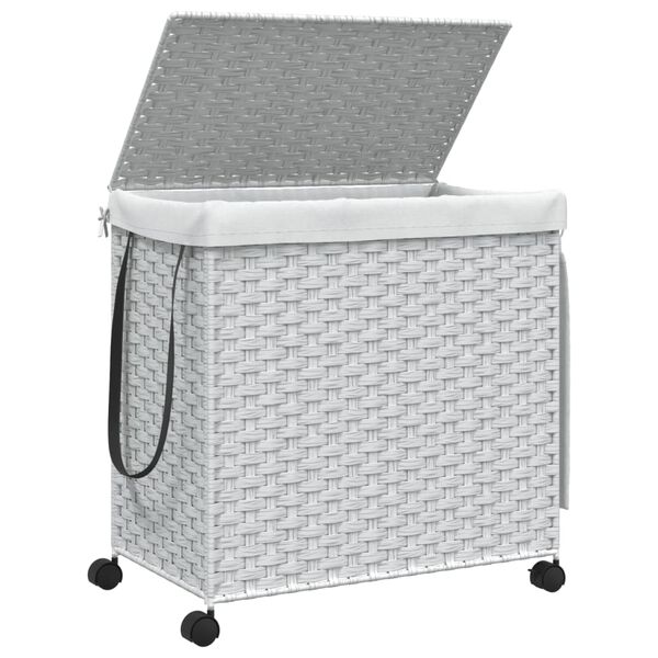 vidaXL Καλάθι Άπλυτων με Τροχούς Λευκό 60x35x60,5 εκ. από Ρατάν