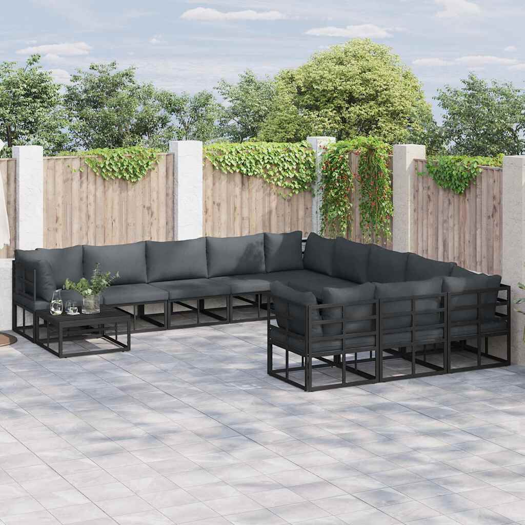 vidaXL Σετ Καναπέ Κήπου με μαξιλάρι 12 pcs Μαύρο Αλουμίνιο