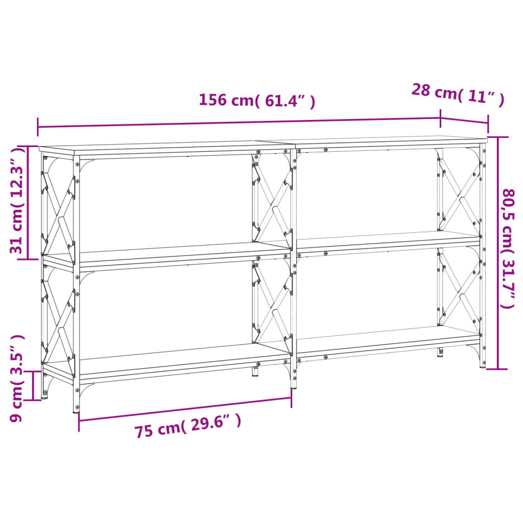 vidaXL Τραπέζι Κονσόλα Καπνιστή Δρυς 156x28x80,5εκ. Επεξεργασμένο Ξύλο