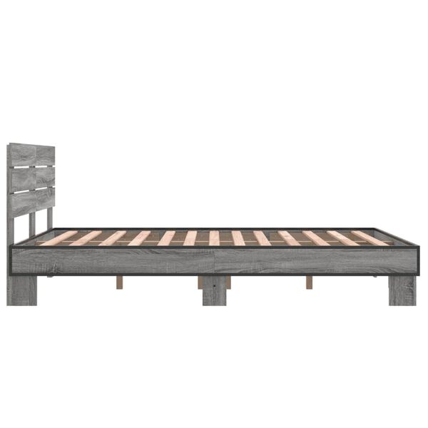 vidaXL Πλαίσιο Κρεβατιού Γκρι Sonoma 135x190 εκ. Επεξ. Ξύλο & Μέταλλο