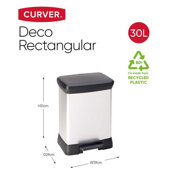 Curver Κάδος Απορριμμάτων με Πεντάλ Deco Ορθογώνιος Ασημί 30 Λίτρων