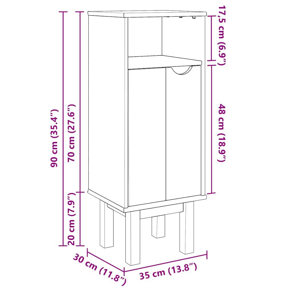 vidaXL Ντουλάπι Μπάνιου OTTA 35x30x90 εκ. Μασίφ Ξύλο Πεύκου