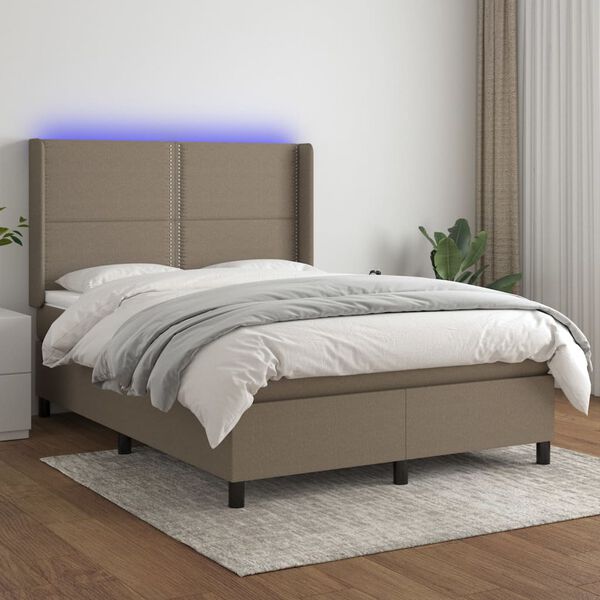 vidaXL &Kappa;&rho;&epsilon;&beta;ά&tau;&iota; Boxspring &mu;&epsilon; &Sigma;&tau;&rho;ώ&mu;&alpha; & LED Taupe 140x190 &epsilon;&kappa;. &Upsilon;&phi;&alpha;&sigma;&mu;ά&tau;&iota;&nu;&omicron;