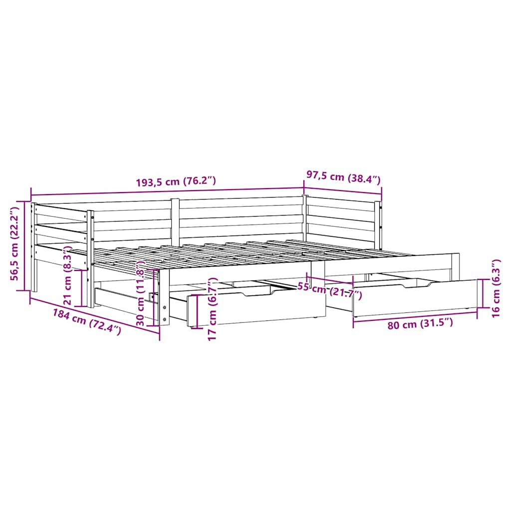 vidaXL Καναπές Κρεβάτι Συρόμενος Χωρίς Στρώμα 90x190 εκ. & Συρτάρια