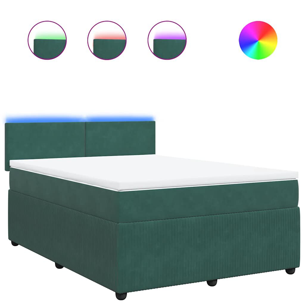 vidaXL Κρεβάτι Boxspring με Στρώμα Σκούρο Πράσινο 160x200εκ. Βελούδινο