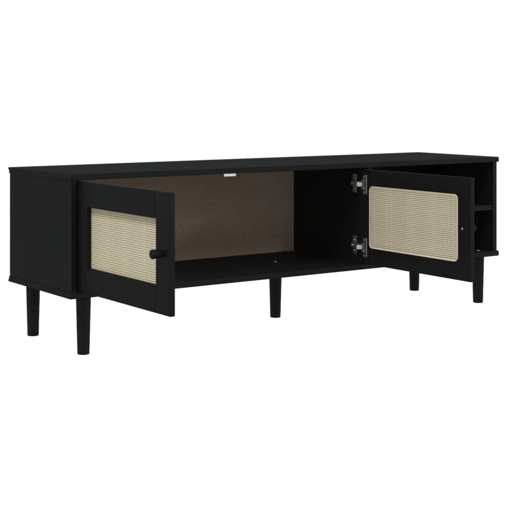 vidaXL Έπιπλο Τηλεόρασης SENJA Μαύρο / Ρατάν 158x40x49 εκ. Μασίφ Πεύκο