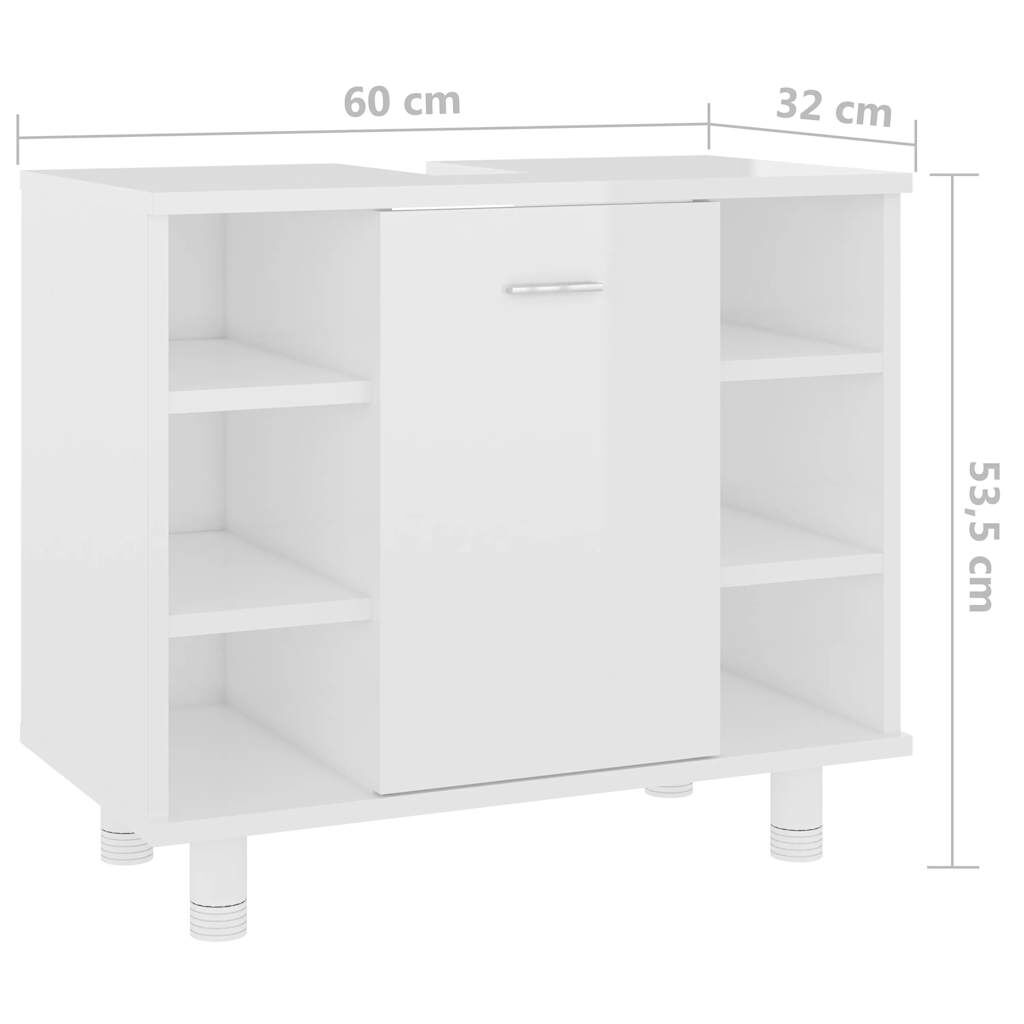 vidaXL Ντουλάπι Νιπτήρα Γυαλιστερό Λευκό 60x32x53,5 εκ. Επεξ. Ξύλο