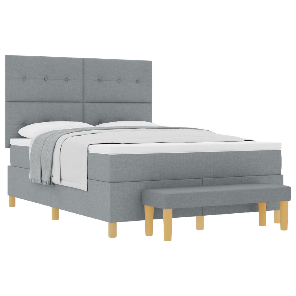 Κρεβάτι Box Spring με στρώμα και πάγκο vidaXL Ανοιχτό Γκρι 140x190 εκ Υφάσμα