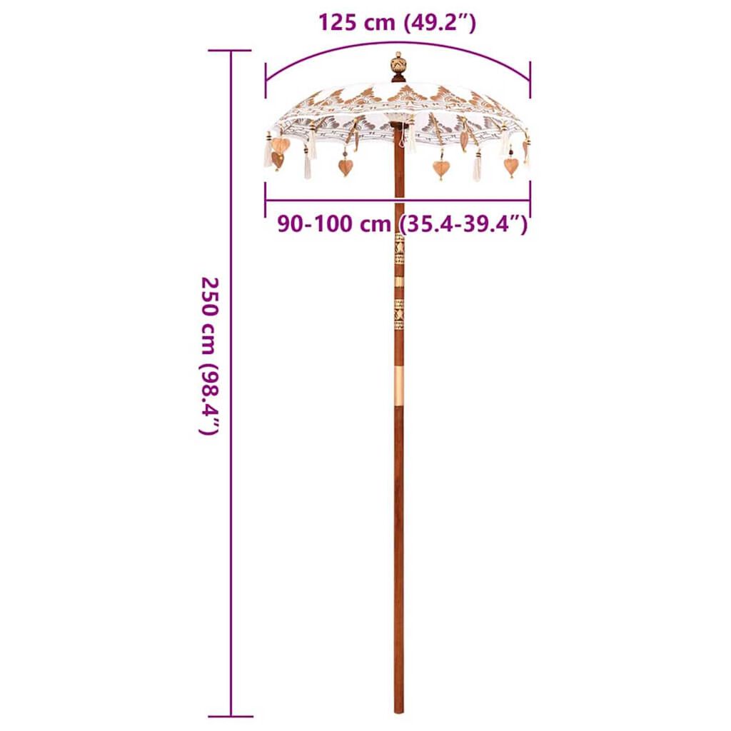 vidaXL Μπαλινέζικη Ομπρέλα Κρεμ (90-100) x 260 εκ