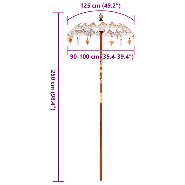 vidaXL Μπαλινέζικη Ομπρέλα Κρεμ (90-100) x 260 εκ