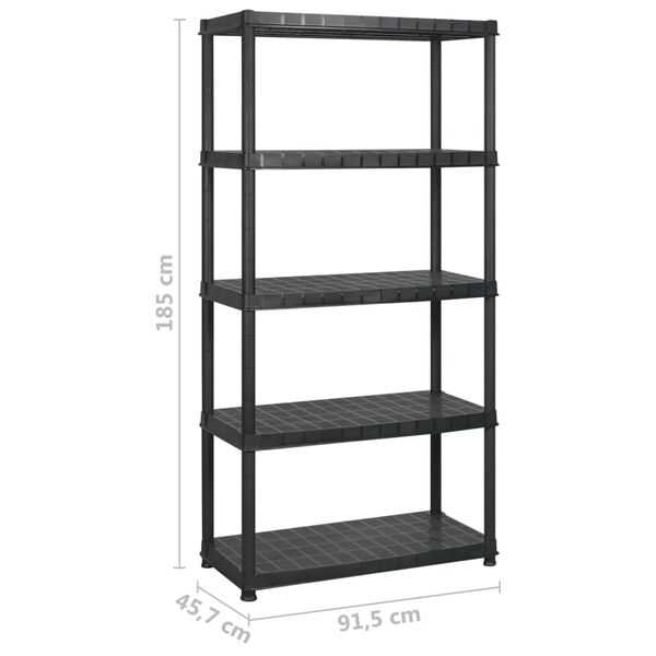 vidaXL Ραφιέρα Αποθήκευσης 5 Επιπέδων Μαύρη 274,5x45,7x185 εκ Πλαστική