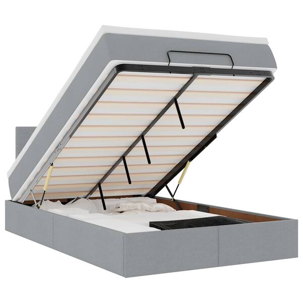 vidaXL Οθωμανικό κρεβάτι με στρώμα & LEDs Ανοιχτό γκρι Ύφασμα