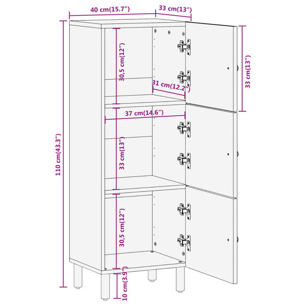 vidaXL Ντουλάπι 40 x 33 x 110 εκ. από Μασίφ Ξύλο Ακακίας