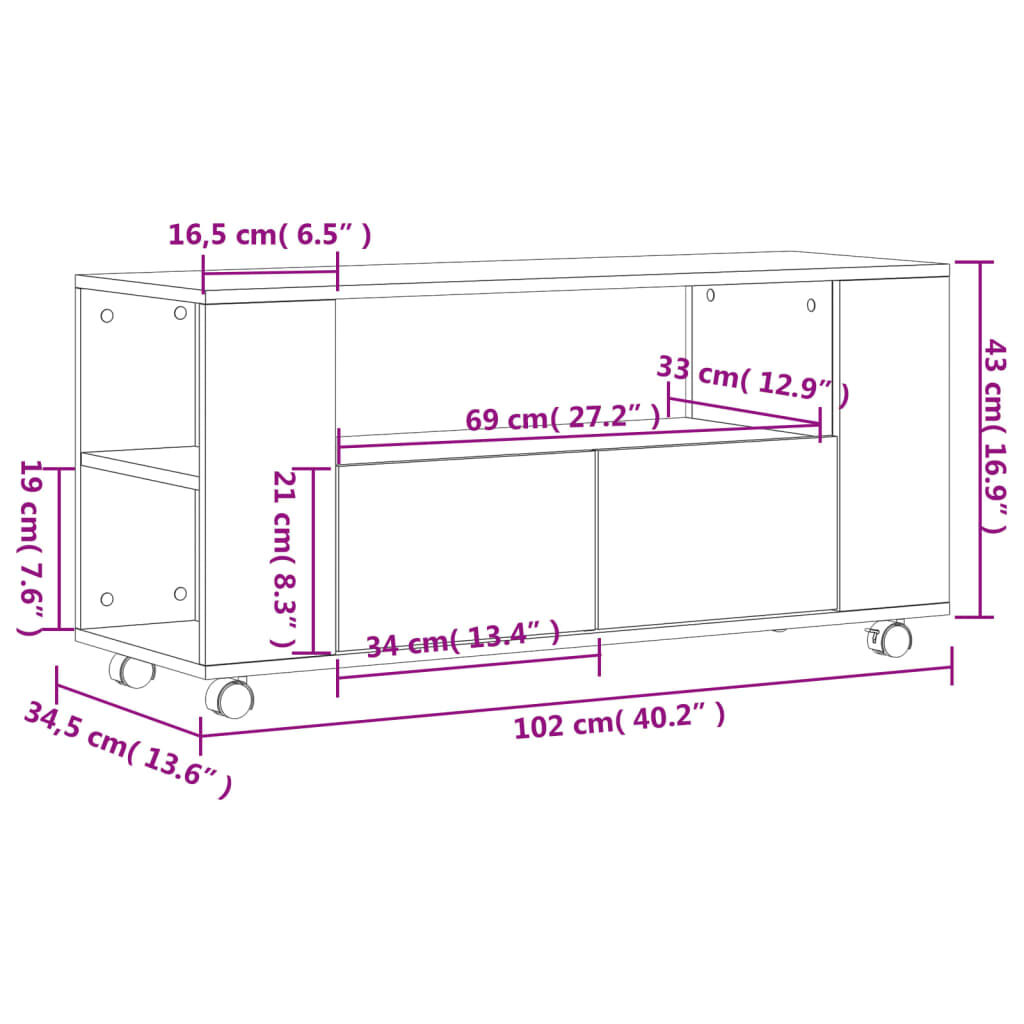 vidaXL Έπιπλο Τηλεόρασης Λευκό 102 x 34,5 x 43 εκ. Επεξεργασμένο Ξύλο