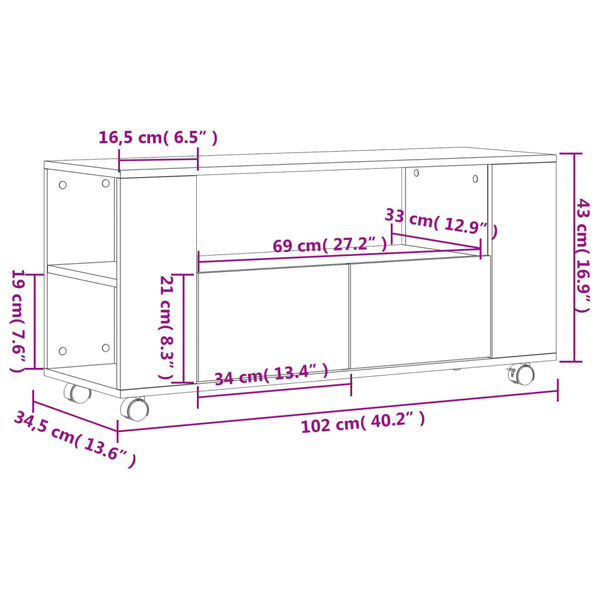 vidaXL Έπιπλο Τηλεόρασης Λευκό 102 x 34,5 x 43 εκ. Επεξεργασμένο Ξύλο