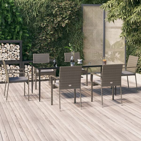 vidaXL Σετ Τραπεζαρίας Κήπου 7 τεμ Μαύρο&Γκρι Συνθ. Ρατάν με Μαξιλάρια