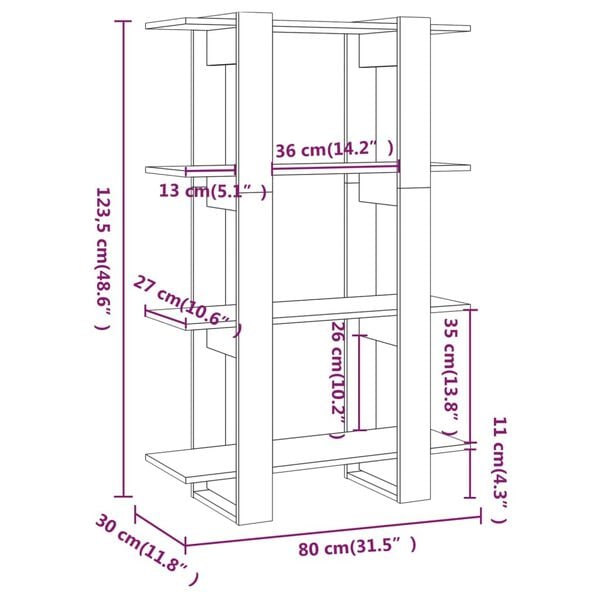 vidaXL Βιβλιοθήκη/Διαχωριστικό Χώρου Sonoma Δρυς 80 x 30 x 123,5 εκ.