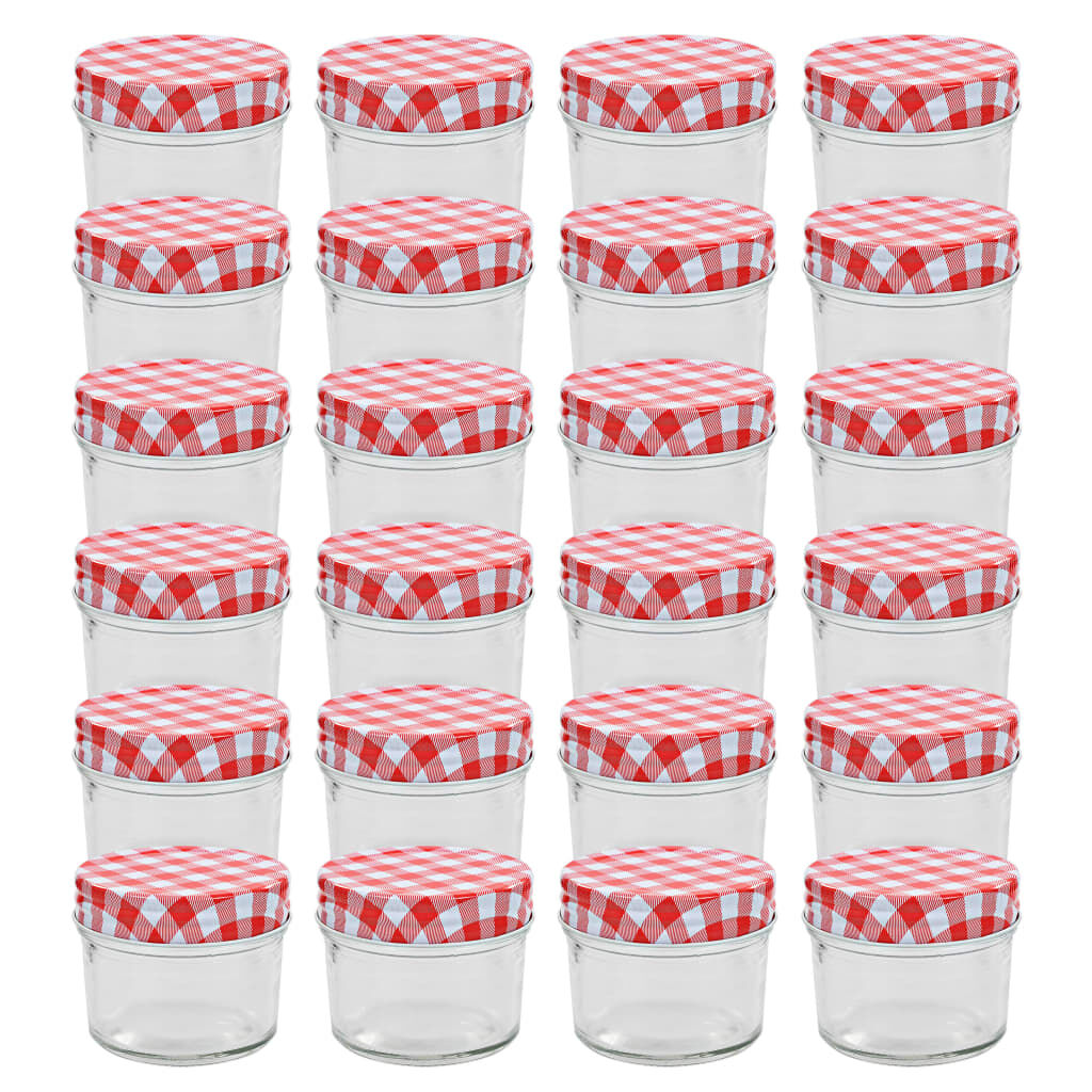 vidaXL Βάζα Μαρμελάδας 24 τεμ. 110 ml Γυάλινα με Κόκκινα/Λευκά Καπάκια