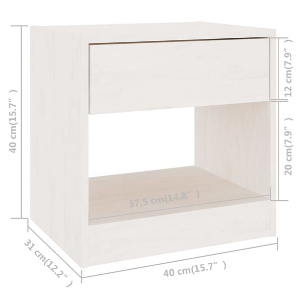 vidaXL Κομοδίνα 2 τεμ. Λευκά 40 x 31 x 40 εκ. από Μασίφ Ξύλο Πεύκου