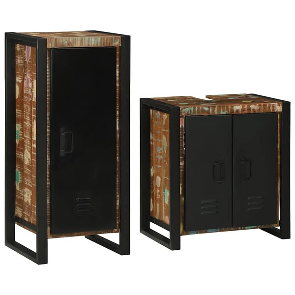 vidaXL Σετ Επίπλων Μπάνιου 2 pcs Πολύχρωμο Στερεό ανακτημένο ξύλο