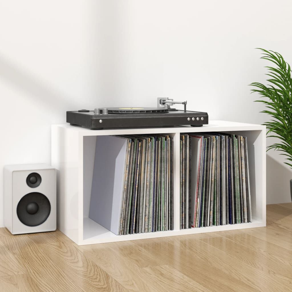 vidaXL Έπιπλο Δίσκων Βινυλίου Γυαλ. Λευκό 71x34x36 εκ. Επεξεργ. Ξύλο