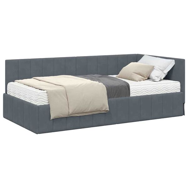 vidaXL Κρεβάτι Γωνίας με στρώμα Σκούρο γκρι 90 x 200 cm Βελούδο