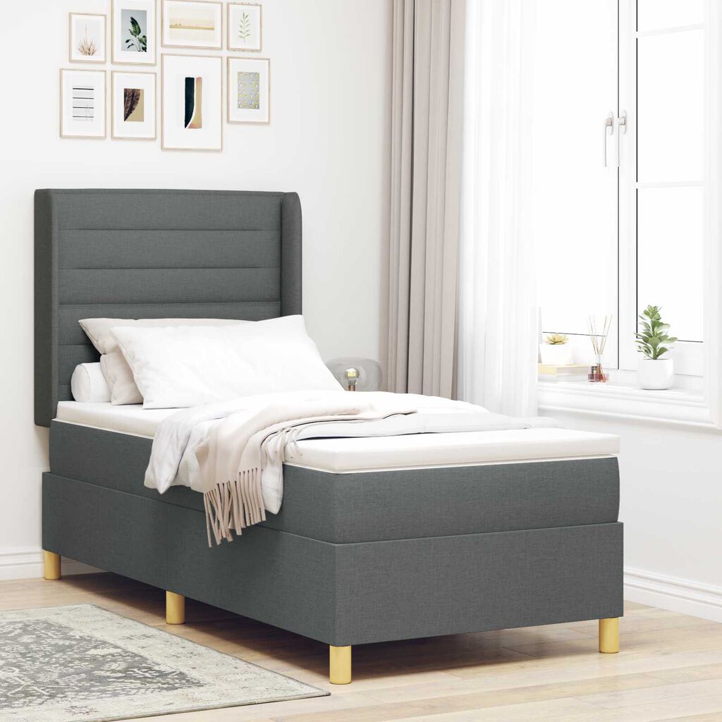 Ταπετσαρία Κρεβάτι Box Spring με Στρώμα Σκούρο Γκρι 80x200 εκ. Υφάσματος
