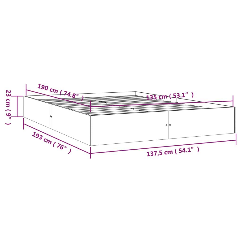 vidaXL Πλαίσιο Κρεβατιού Λευκό 135x190 εκ. από Μασίφ Ξύλο Double