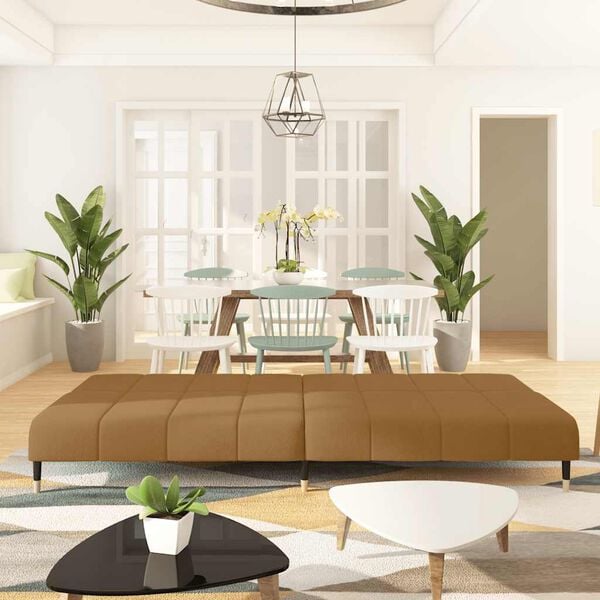 vidaXL Καναπές Κρεβάτι Διθέσιος Καφέ Βελούδινος