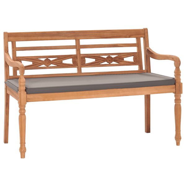 vidaXL Παγκάκι Batavia 120 εκ. Μασίφ Ξύλο Teak & Σκούρο Γκρι Μαξιλάρι