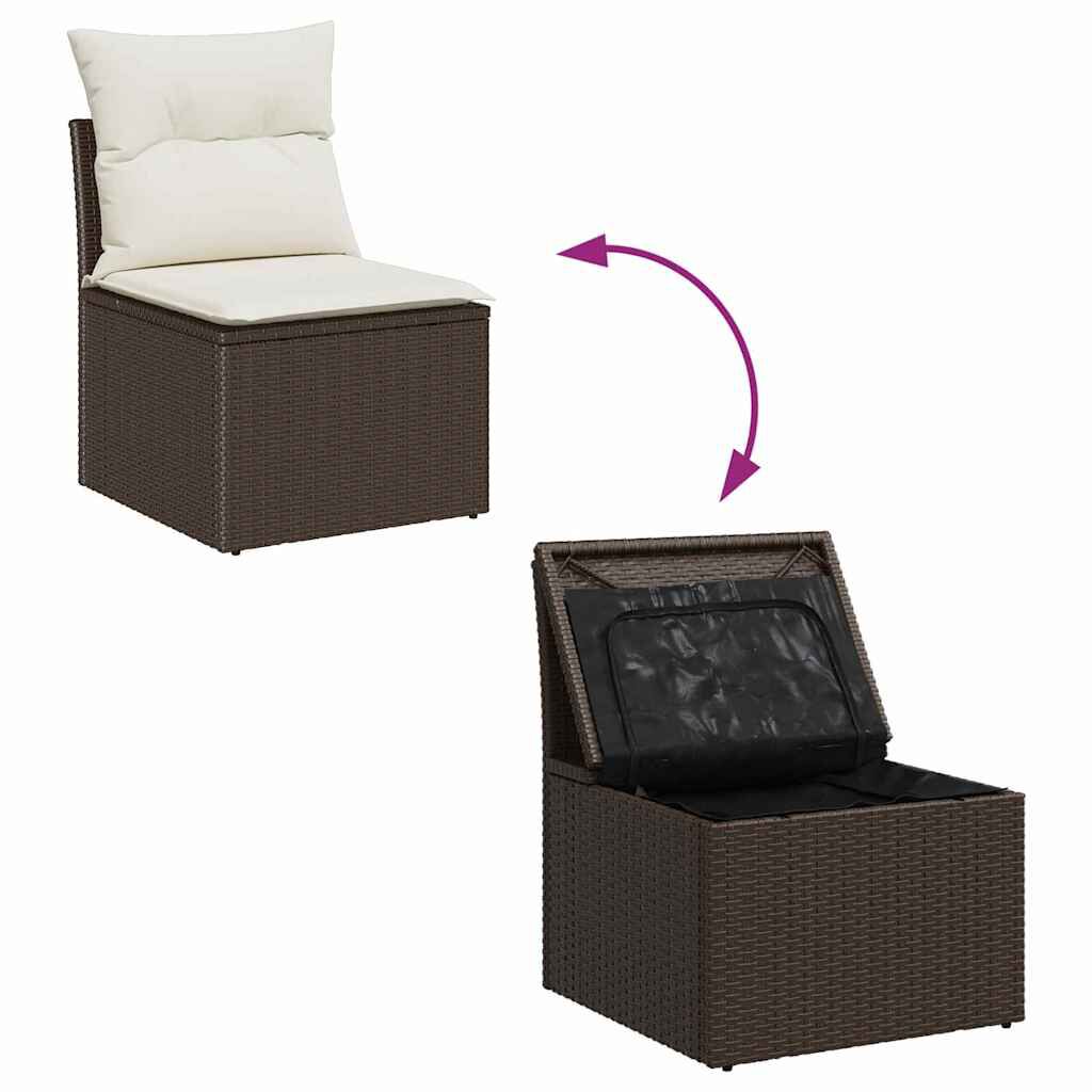 vidaXL Σετ Καναπέ Κήπου με αποθήκευση 8 pcs Καφέ Πολυ ράταν