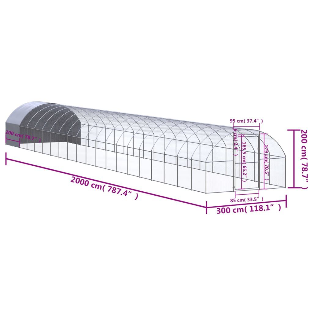 vidaXL Κοτέτσι Εξωτερικού Χώρου 3 x 20 x 2 μ. από Γαλβανισμένο Χάλυβα