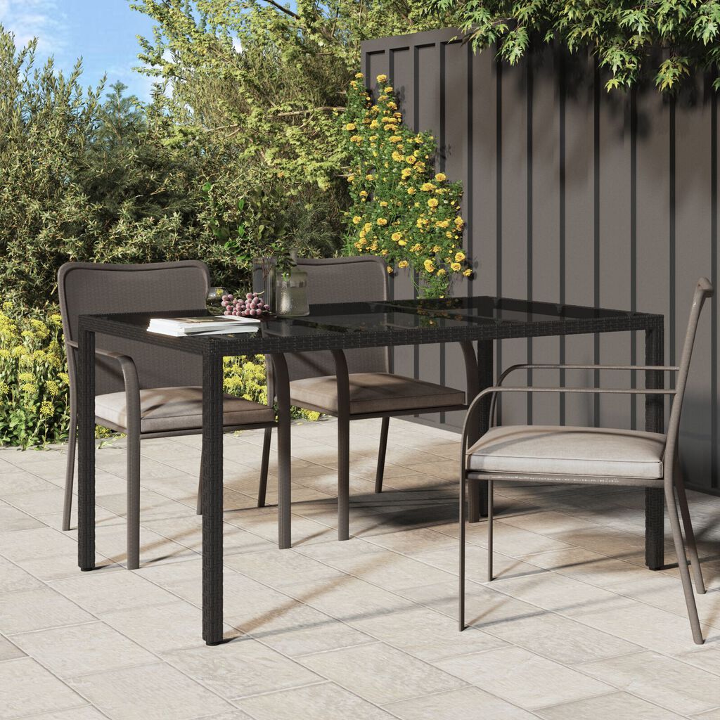 vidaXL Τραπέζι Φαγητού Κήπου Μαύρο 150x90x75 εκ Πολυ Ρατάν