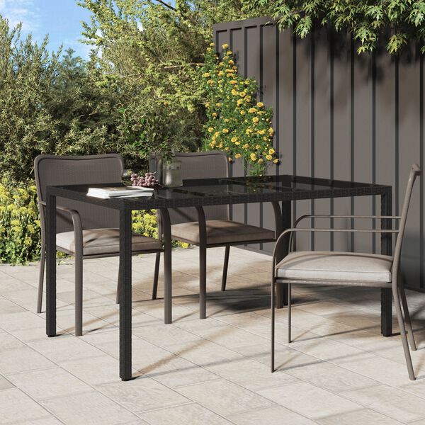 vidaXL Τραπέζι Φαγητού Κήπου Μαύρο 150x90x75 εκ Πολυ Ρατάν