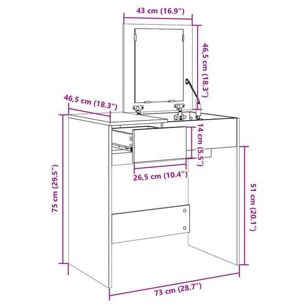 vidaXL Μπουντουάρ με Καθρέφτη Λευκό 73x46,5x120 εκ.