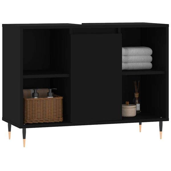vidaXL Ντουλάπι Μπάνιου Μαύρο 80 x 33 x 60 εκ. από Επεξεργασμένο Ξύλο