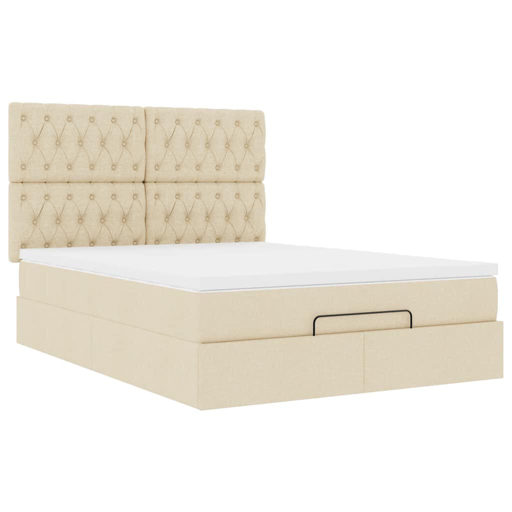 vidaXL Οθωμανικό κρεβάτι με στρώμα Cream 140x190cm ύφασμα