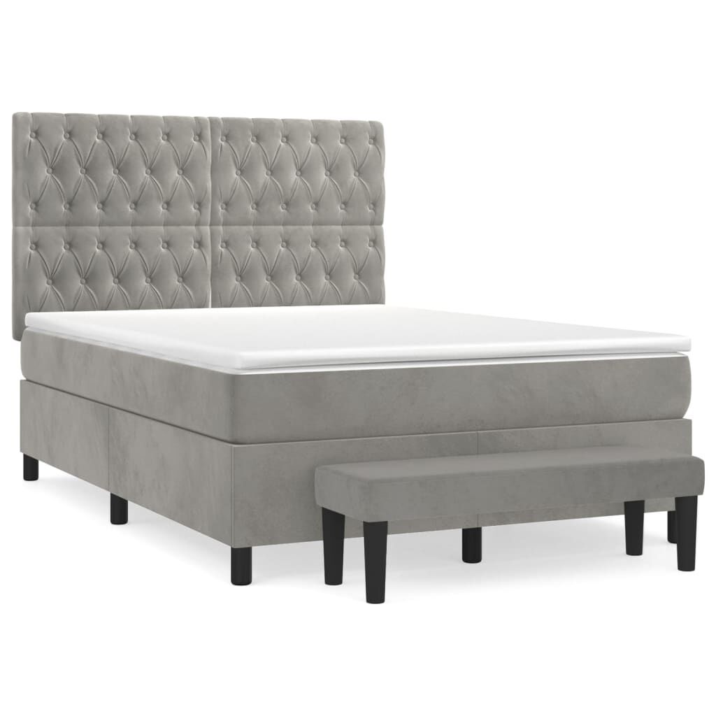 vidaXL Κρεβάτι Boxspring με Στρώμα Ανοιχτό Γκρι 140x200 εκ. Βελούδινο