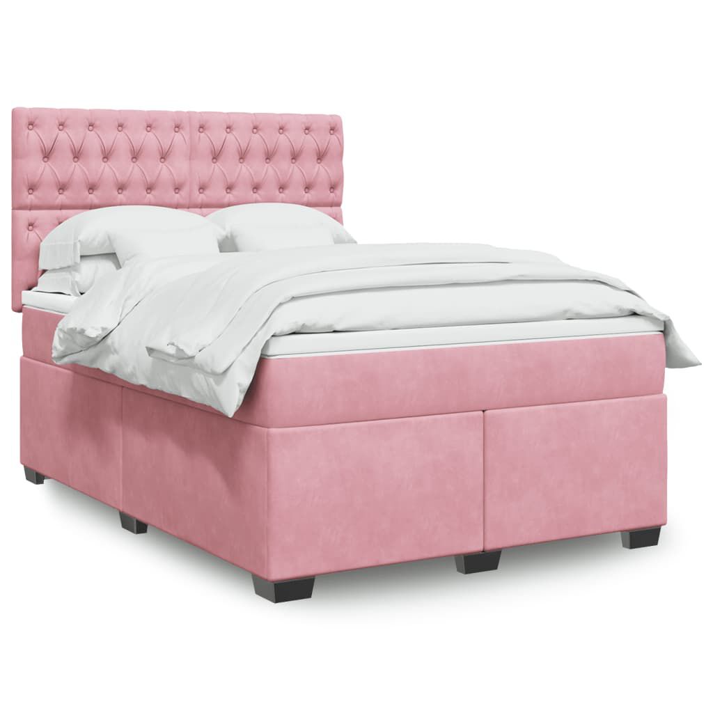 vidaXL Κρεβάτι Boxspring με Στρώμα Ροζ 140x190 εκ. Βελούδινο