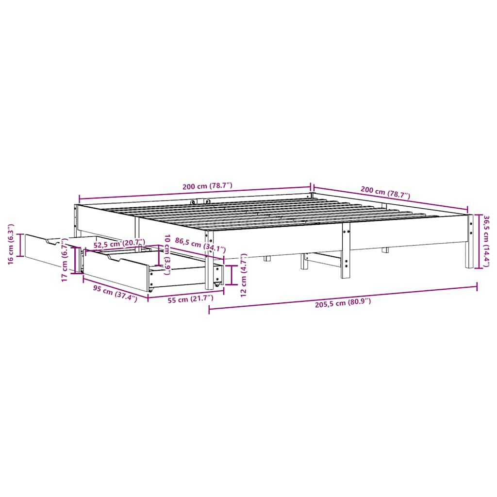 vidaXL Σκελετός Κρεβ. Χωρίς Στρώμα Λευκό 200x200 εκ Μασίφ Πεύκο