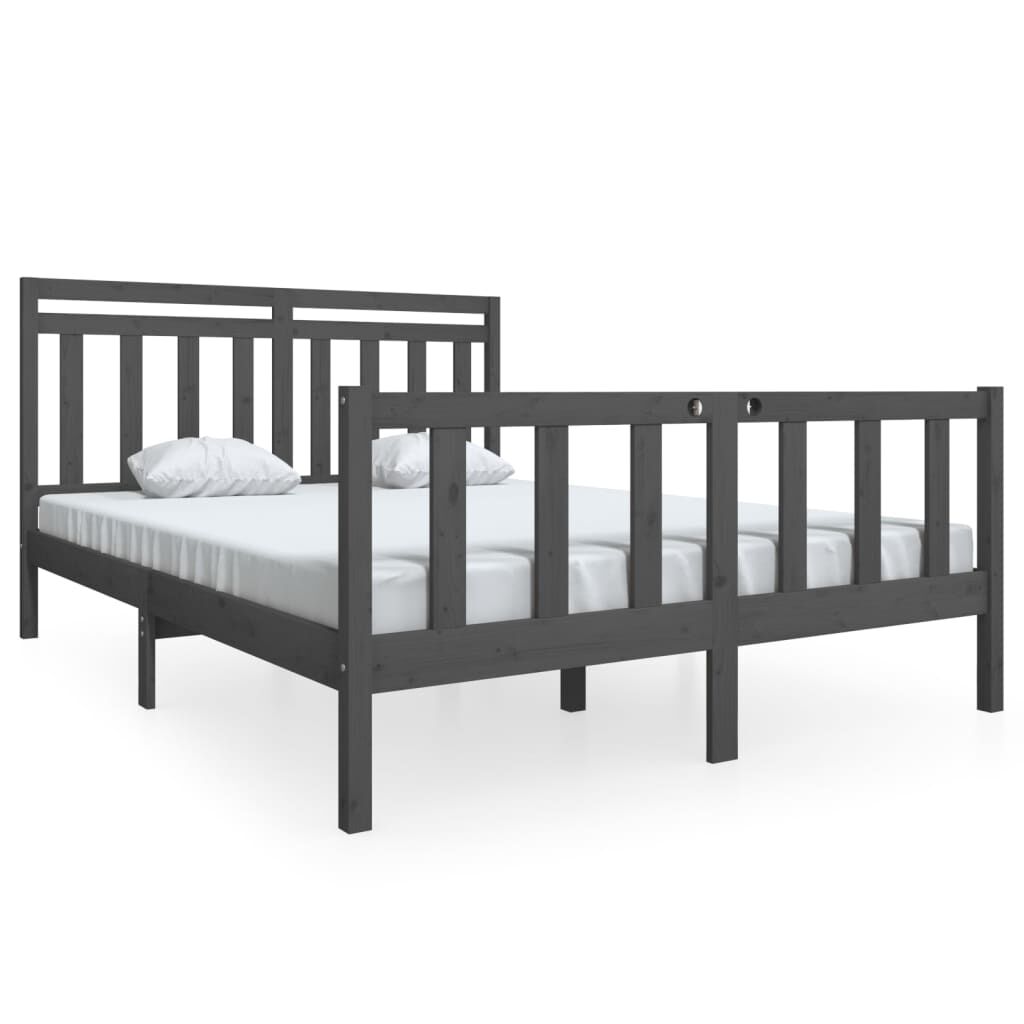 vidaXL Πλαίσιο Κρεβατιού Γκρι 150 x 200 εκ. Μασίφ Ξύλο King Size