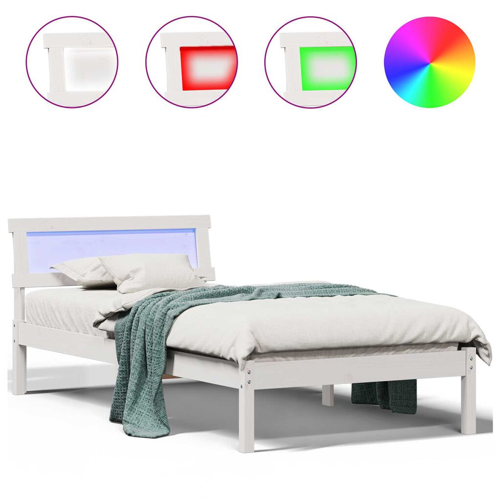 vidaXL Σκελετός Κρεβατιού Λευκό 90 x 190 cm Συμπαγές ξύλο πεύκου