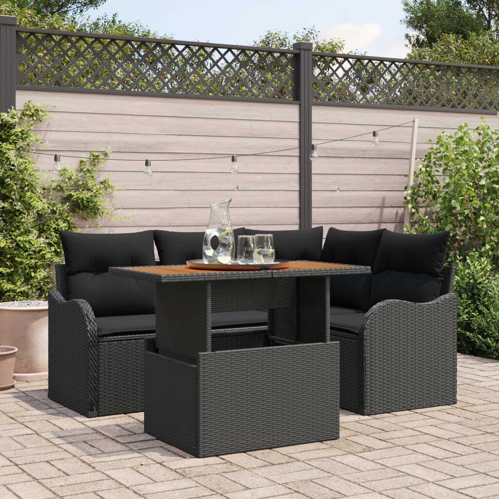 vidaXL Σετ Καναπέ Κήπου με μαξιλάρι 5 pcs Μαύρο 100 x 55 x 73 εκ