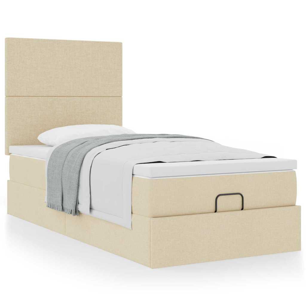 vidaXL Οθωμανικό κρεβάτι με στρώμα Cream 90x200cm ύφασμα