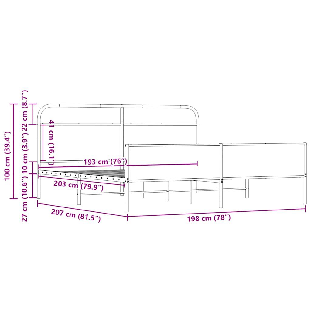 vidaXL Σκελετός Κρεβ. Χωρίς Στρώμα Sonoma Δρυς 193x203 εκ. Μεταλλικό