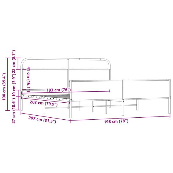 vidaXL Σκελετός Κρεβ. Χωρίς Στρώμα Sonoma Δρυς 193x203 εκ. Μεταλλικό