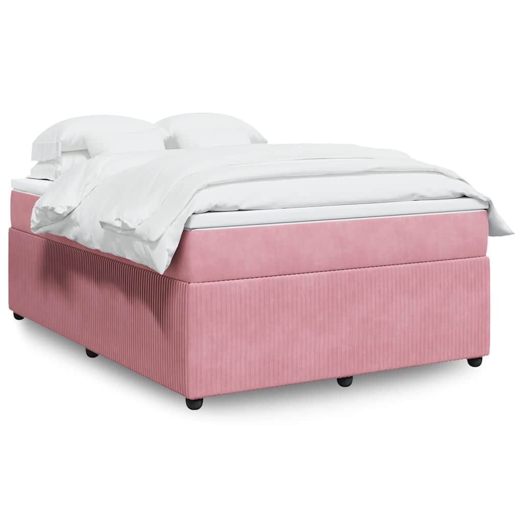 vidaXL Κρεβάτι Boxspring με Στρώμα Ροζ 160x200 εκ. Βελούδινο