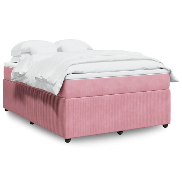 vidaXL Κρεβάτι Boxspring με Στρώμα Ροζ 160x200 εκ. Βελούδινο