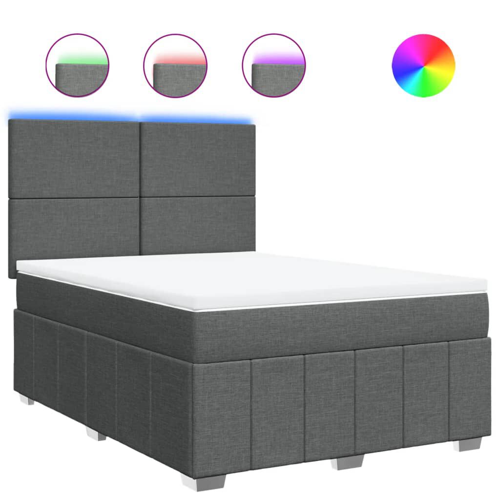 vidaXL Κρεβάτι Boxspring με Στρώμα Σκούρο Γκρι 140x200 εκ Υφασμάτινο